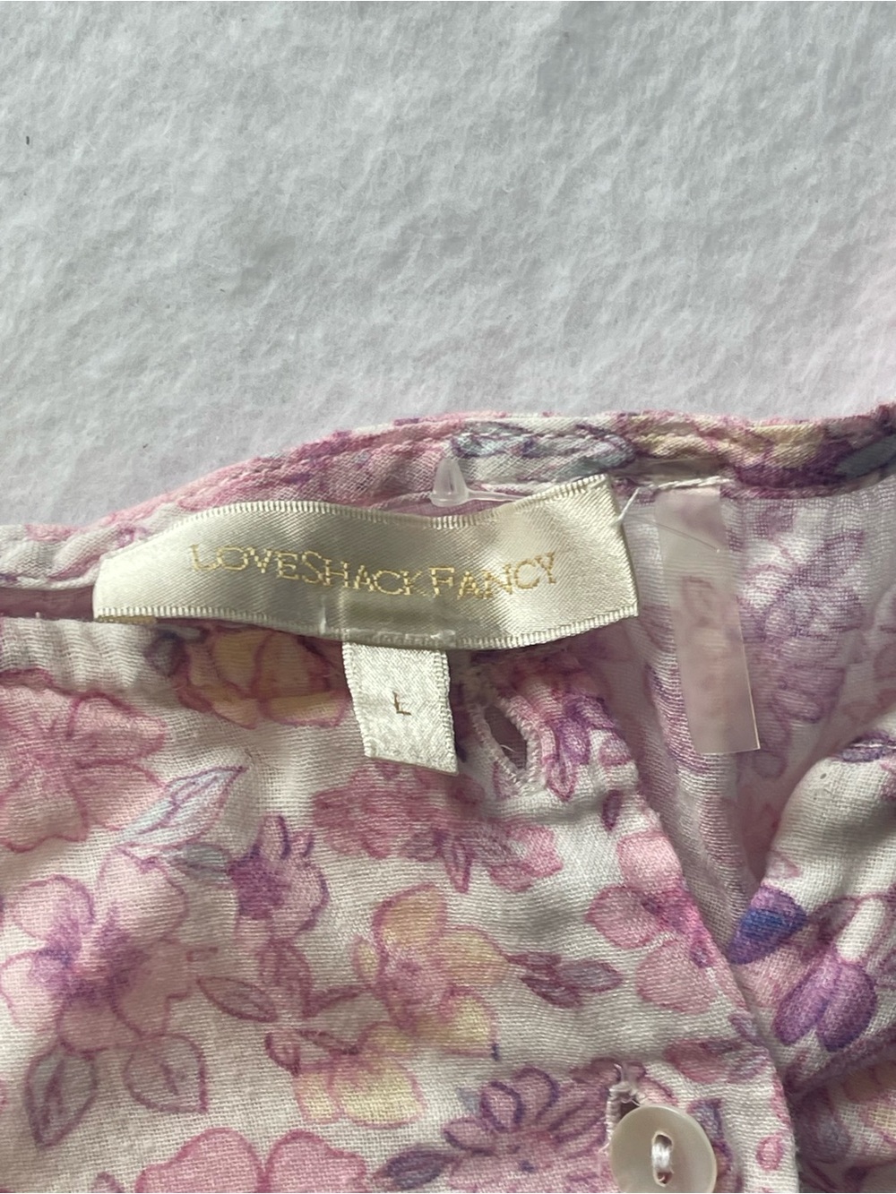 LoveShackFancy Pink Floral Puff Sleeve Mini Dress Size Large Cottagecore - Picture 9 of 10